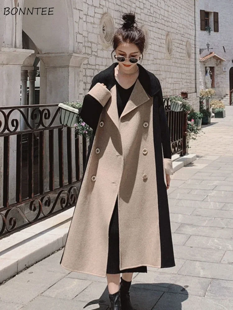 

Long Wool Blends Women Baggy Temper Mature Panelled Outwear High Street European Style Autumn Winter Fashion Commuter Females