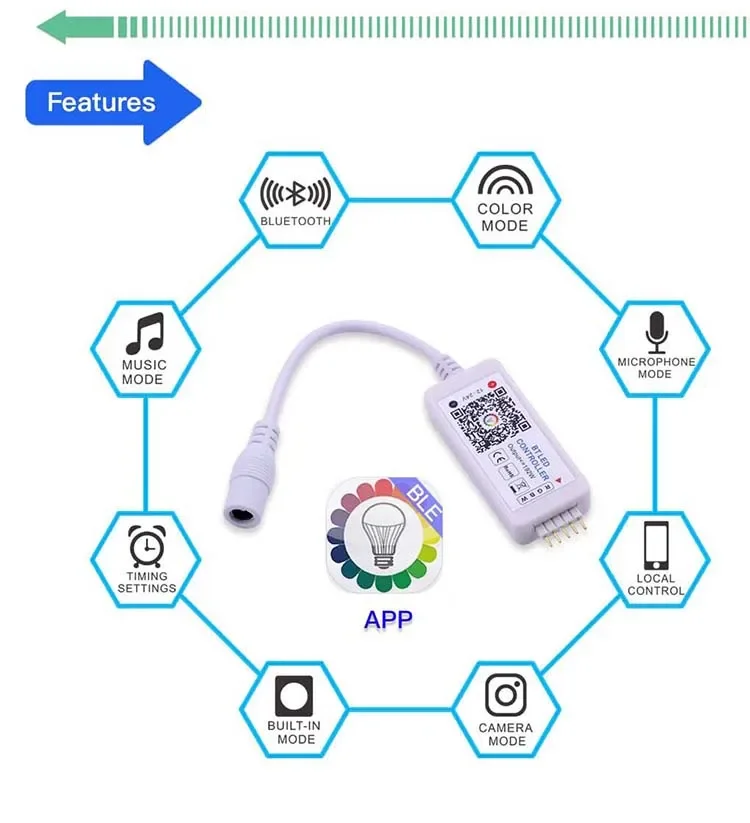 DC5V 12V 24V Bluetooth-compatible Wireless WiFi Controller,RGB/RGBW IR RF LED Controller for WS2811 WS2812 led strip