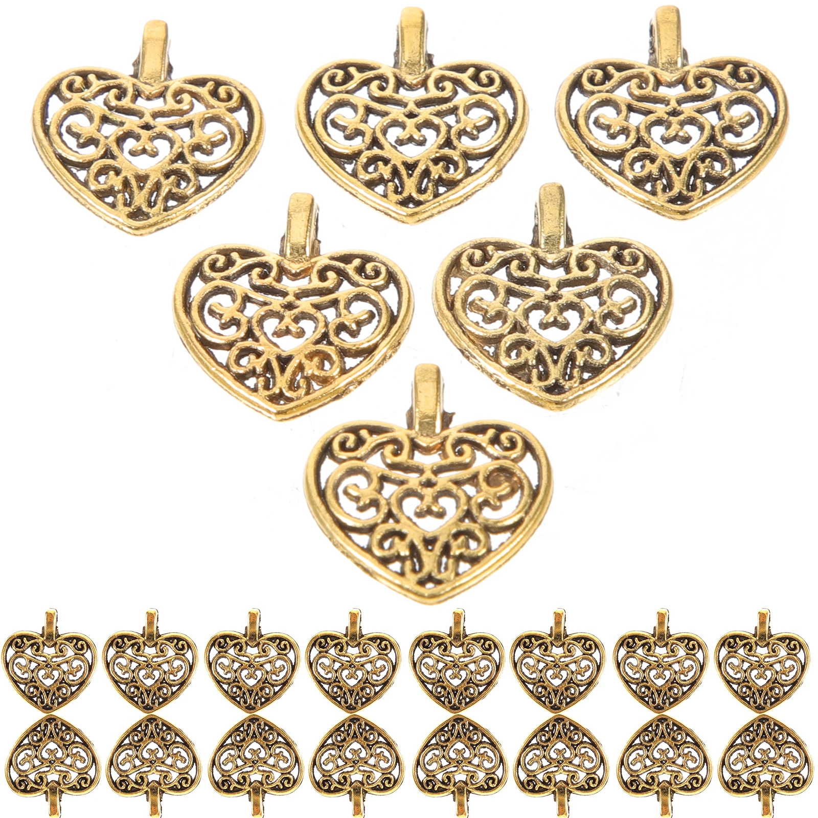 

50pcs Heart Shaped Pendant Hollow Metal Alloy Women Jewelry Making Accessories Handcraft DIY Decorative Pieces
