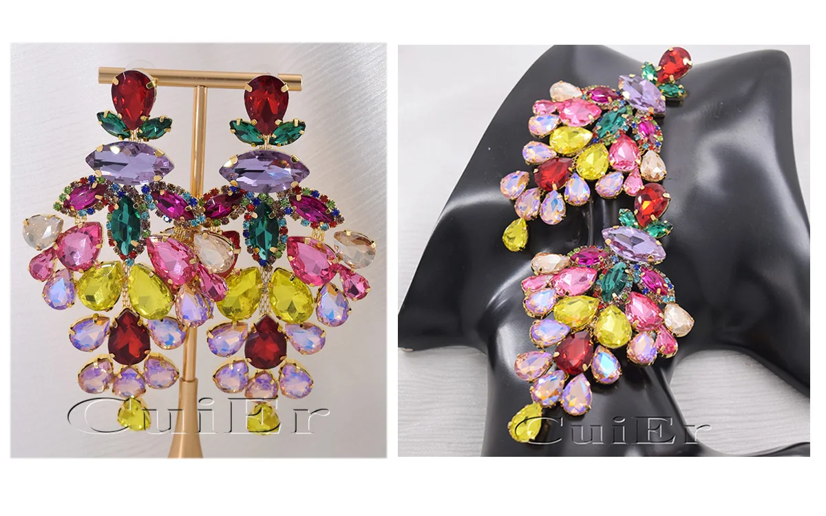 4,3" Super Bling Ellipse Champagner-Kristall Abendparty-Ohrringe Modenschau Hochzeits-Braut-Ohrringe – Detail 10