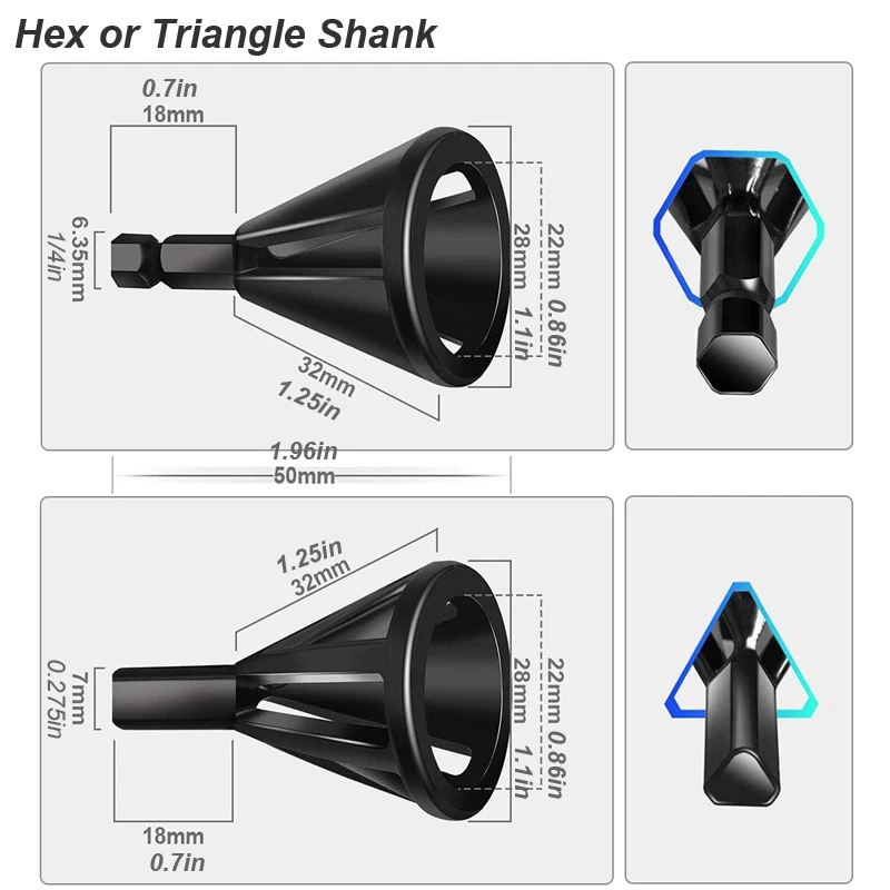 Deburring External Chanfro Ferramenta Metal Hex Triângulo Aparar Broca para Aço Inoxidável Cobre Parafuso Rápido Remover Burr Remoção