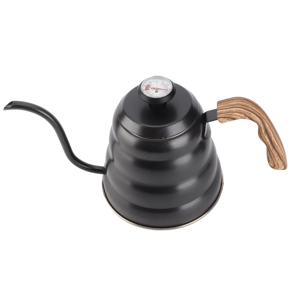 1.2L Capacity Pour Over Coffee Kettle Stainless Steel 40.6oz Volume Gooseneck Coffee Pot Black Finish Built-in Thermometer