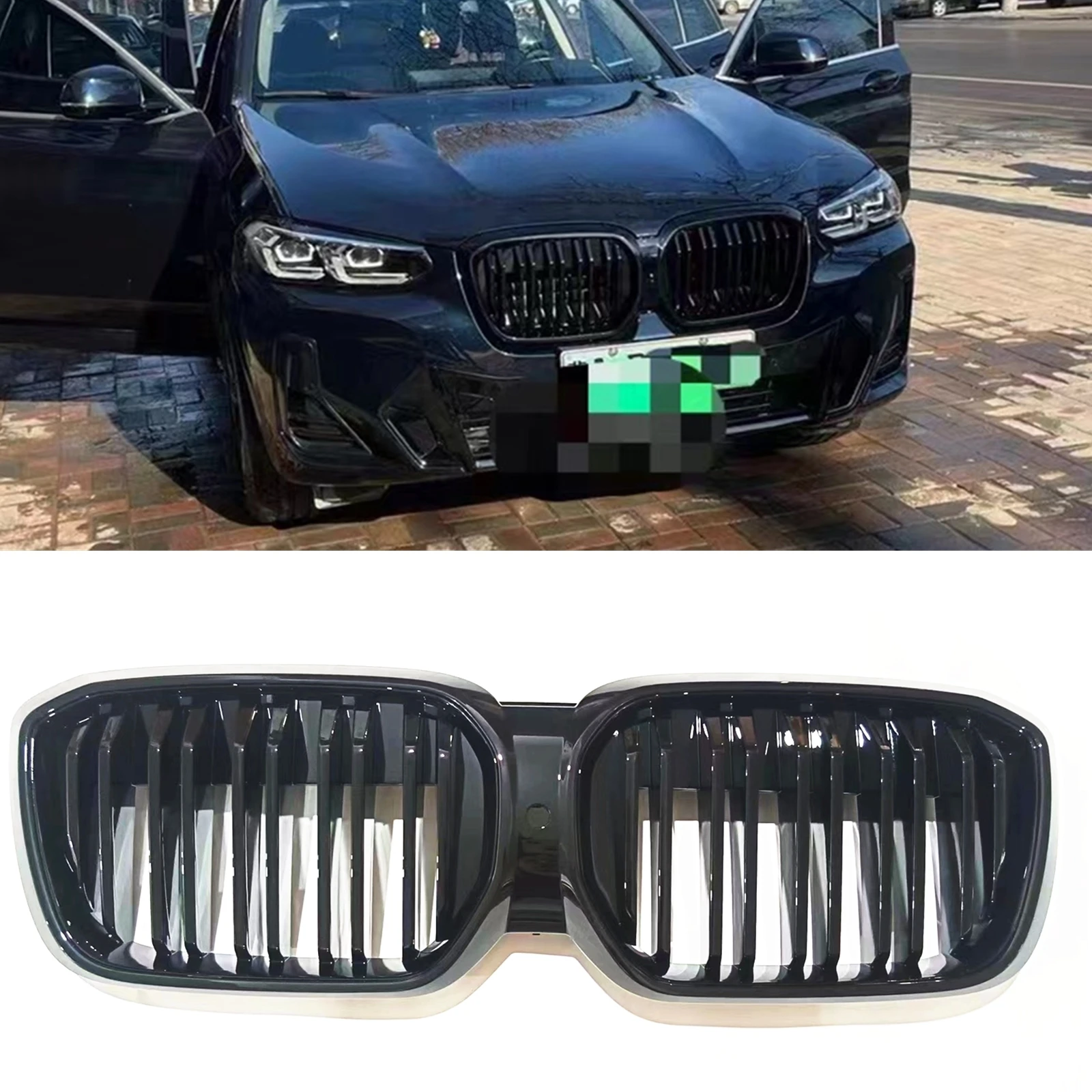 

Front Kidney Grille Grill For BMW IX3 2022-2023 Black Car Upper Bumper Hood Mesh Grid Kit Replacement