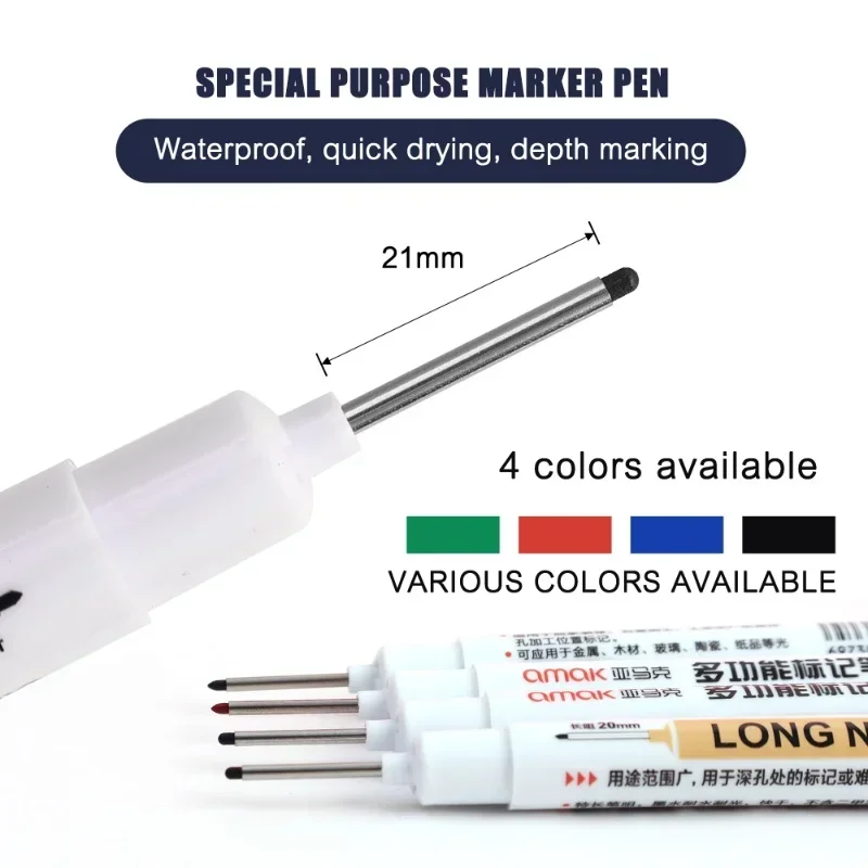 Long Tip Marker Oil-based Non-erasable Deep Hole Marking Non-fading Hardware Bathroom Tools Extended 20mm Quick Drying Fine Head