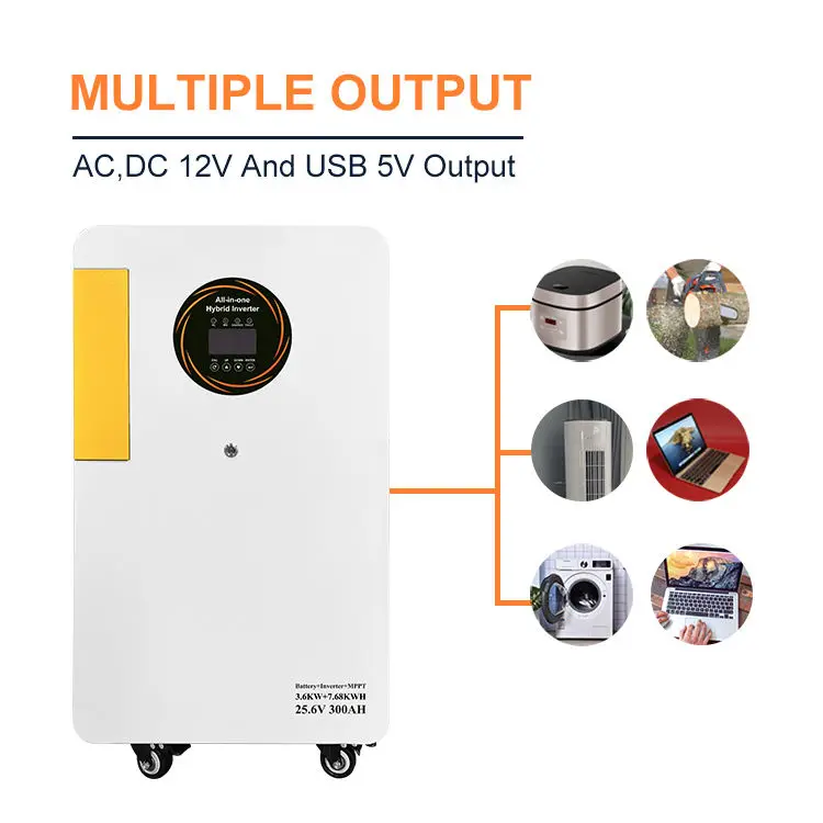 3.6KW 7.68KWH All-in-One Solar Energy Storage System 25.6V 300Ah LiFePO4 Hybrid Inverter For Home Backup 3kw Hybrid Inverter