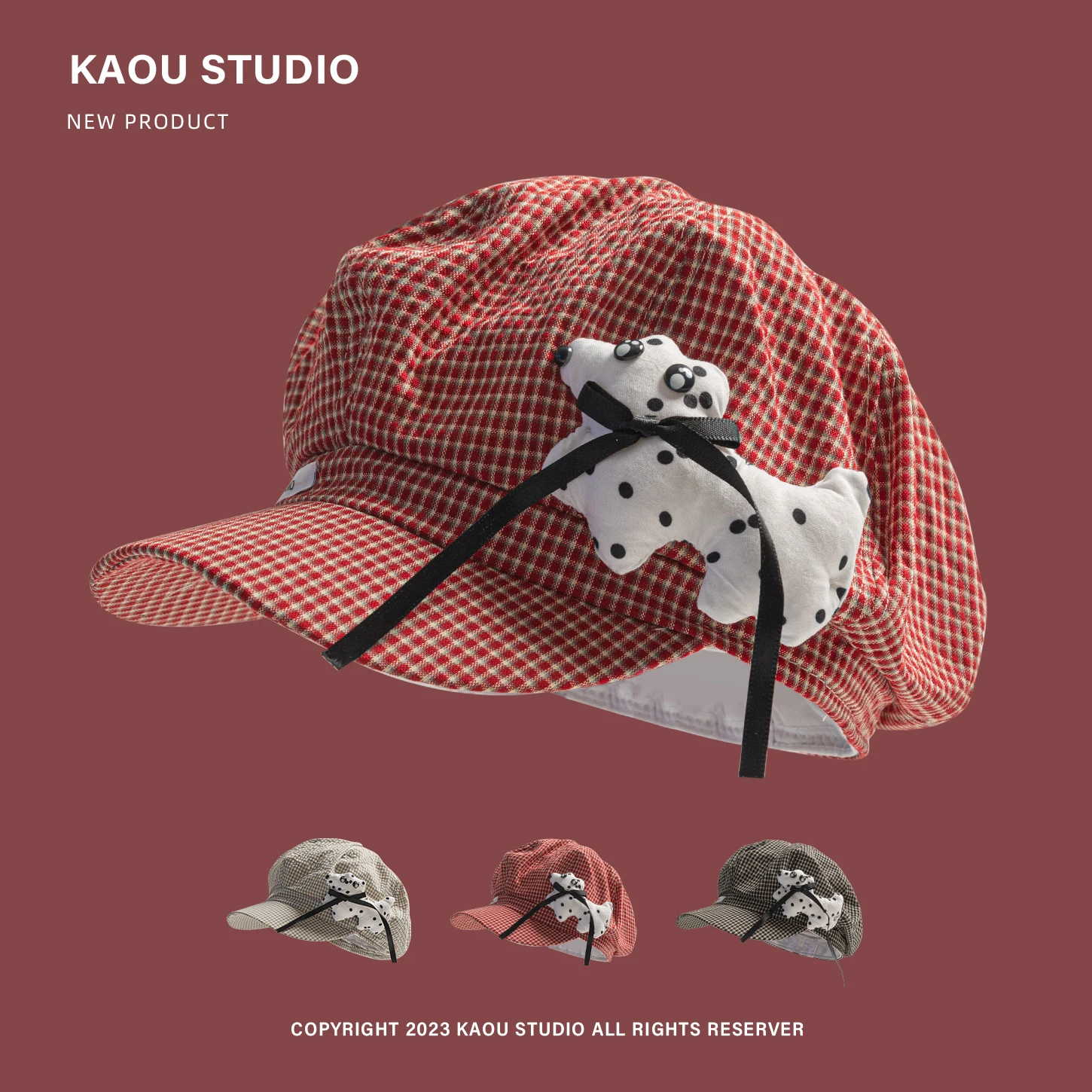 

Plaid beret women's spring and autumn face small octagonal hat literary and retro painter hat