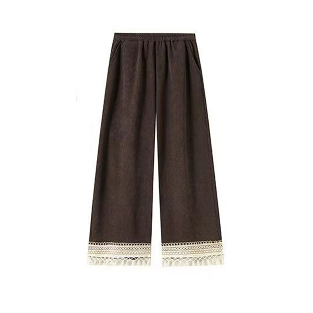 Fleece and thickened corduroy wide-leg pants women's winter new high-waisted thin loose-fitting fringed casual nine-point pants