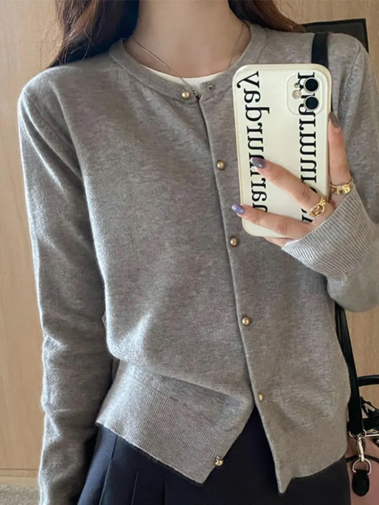 

Fall Women Long Sleeve Elegant Cardiagn Sweater Autumn Casual Long Sleeve Knitted Top 2025 O-neck Knitwear Fashion Clothing