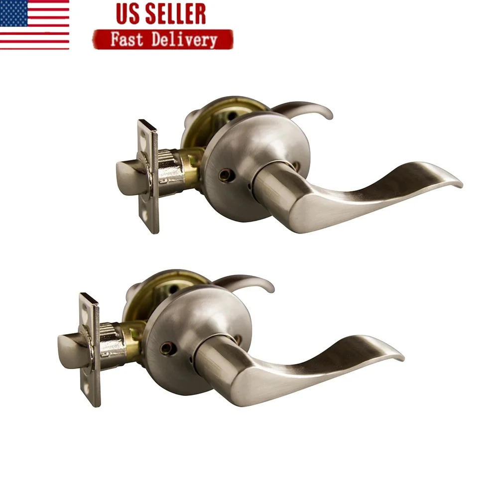 

2-Pack Satin Nickel Passage Door Levers Non-Locking Ideal Hallway Closet Bedroom Doors Adjustable Backsets Easy Installation