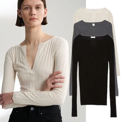 Maxdutti Casual Pendeln V-ausschnitt Strick Pullover Pullover Top Nordic Minimalistischen Elegante Wolle Stricken Pullover Frauen