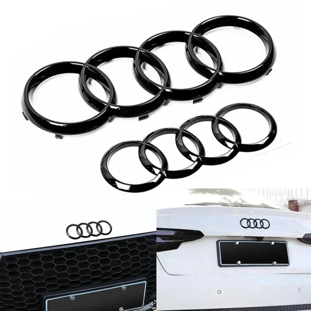 

For Audi A3 A4 A5 A6 A7 Q2 Q3 Q5 Q8 TT ABS Black Hood Front Bonnet Grill Rear Trunk Emblem Logo Badge Sticker Decal 4 Ring Logo