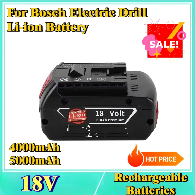 

18V 4000mAh/5000mAh Rechargeable Batteries for Bosch Electric Drill Li-ion Battery BAT609 BAT609G BAT618 BAT618G BAT614