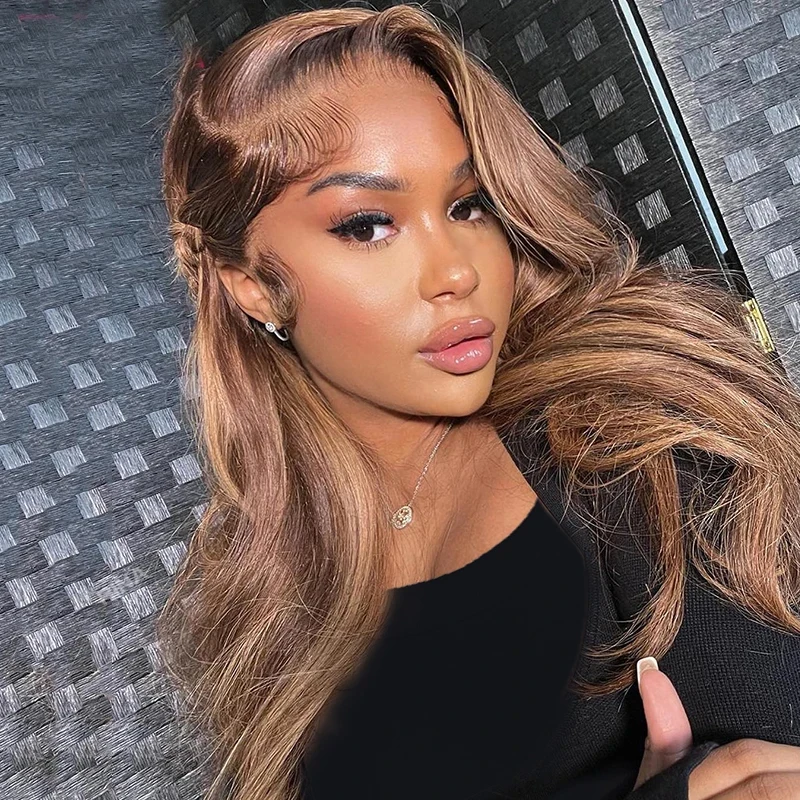 

Brown Natural Synthetic Wig Body Wave Lace Frontal Wigs 13x4 Transparent Hight Density Pre Plucked For Women Daily Party Use