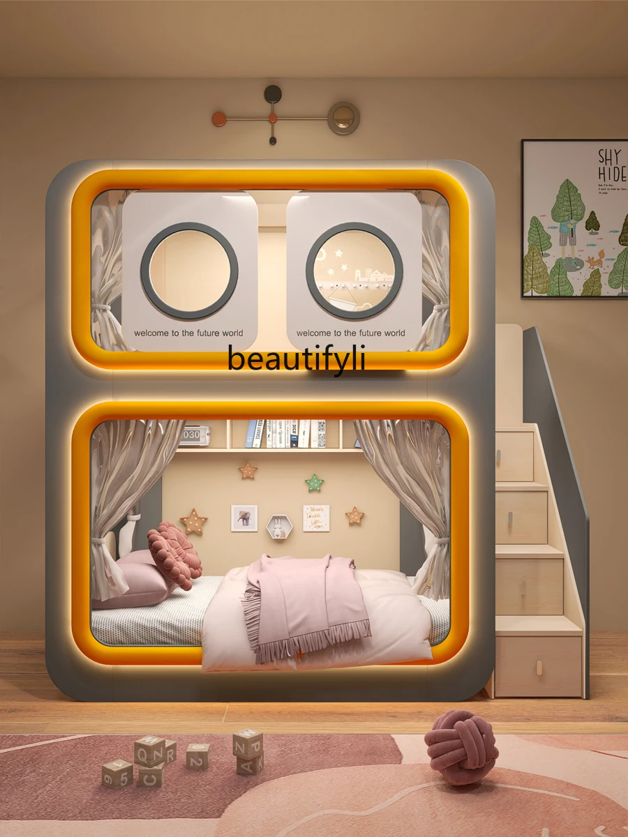 

High-low small apartment double-layer combination bed with upper and lower bunks not disturbing each other castle boy bed