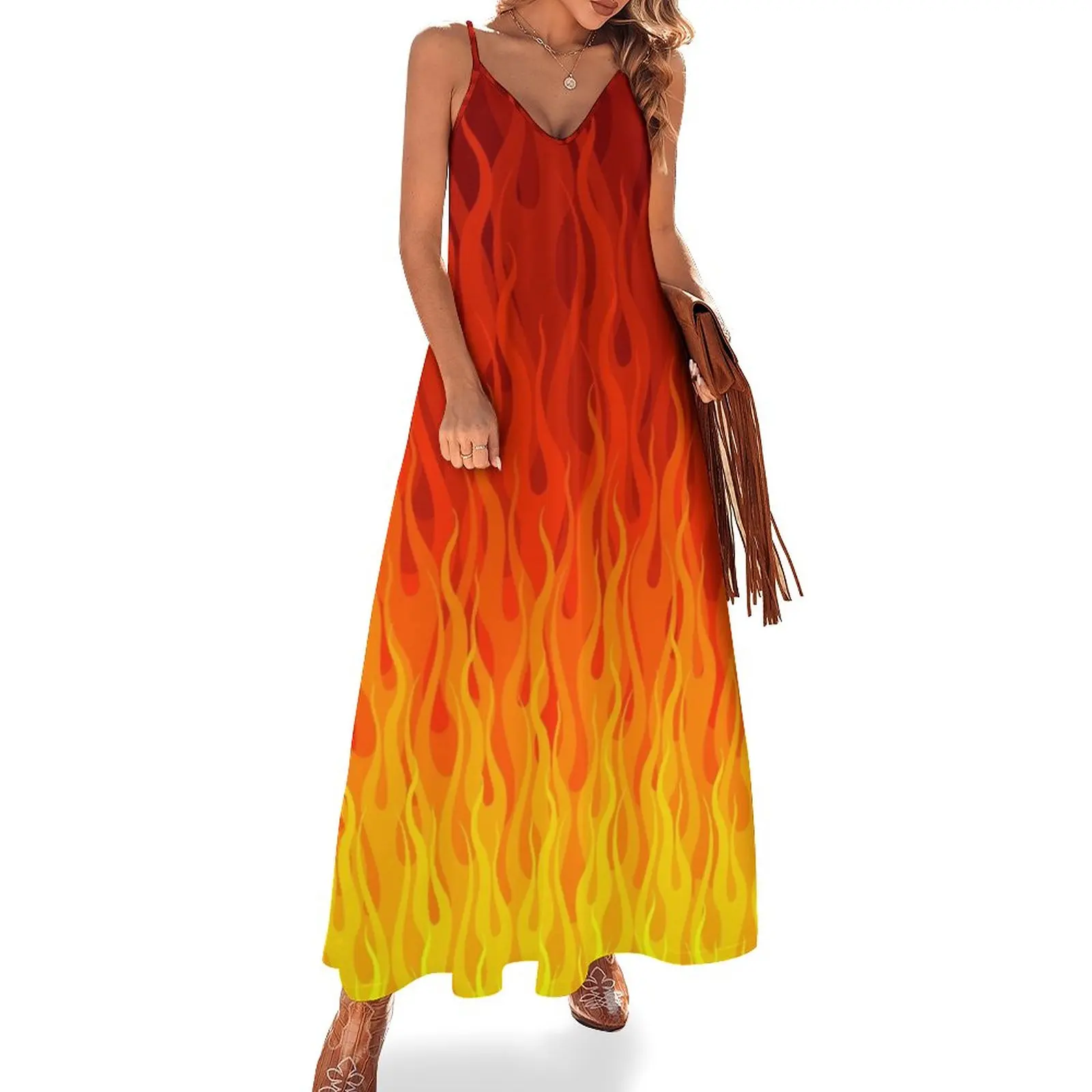 Red Orange Yellow Burning Flames and Fire Sleeveless Dress Summer dresses for women women's evening dresses 2023