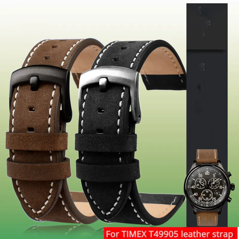 Watch Strap for Timex Men's Cowhide  Watch Band T49905 T49963 T49953 Series Men's Cattle Not smooth brown Watchband 20mm