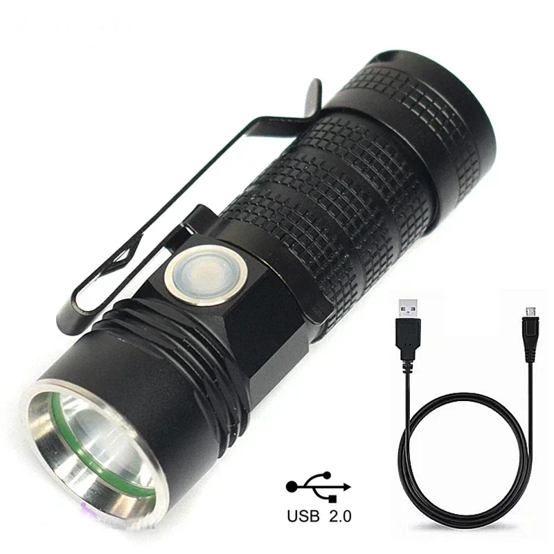 T2 Mini Glare Small XPL-V6 Led Flashlight Pocket Memory USB Rechargeable Torch Flash Light with Belt Clip Outdoor Camping Torch