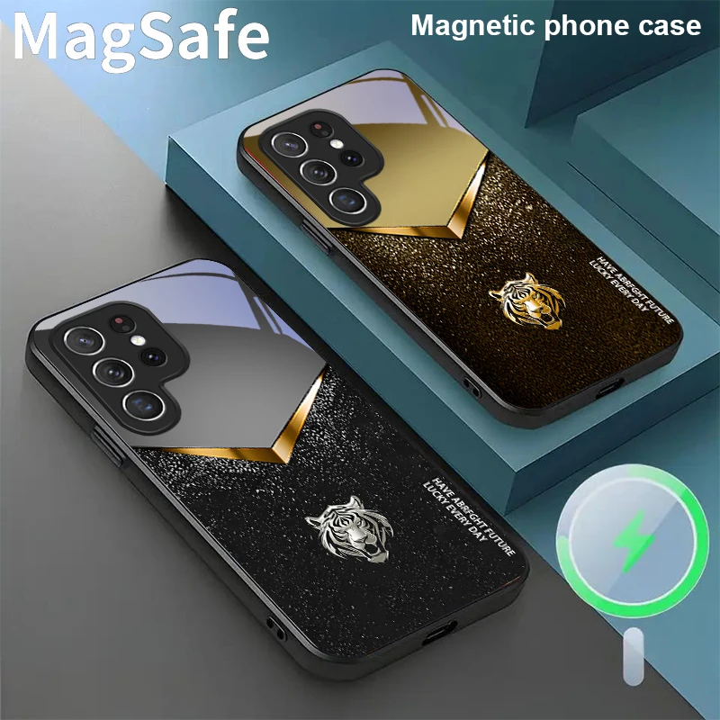 

Noble golden tiger head For Samsung Galaxy S20 FE S21 S22 S23 Plus S24 Ultra 25 Edge S24Ultra 22Plus Magsafe Glass Phone Casee