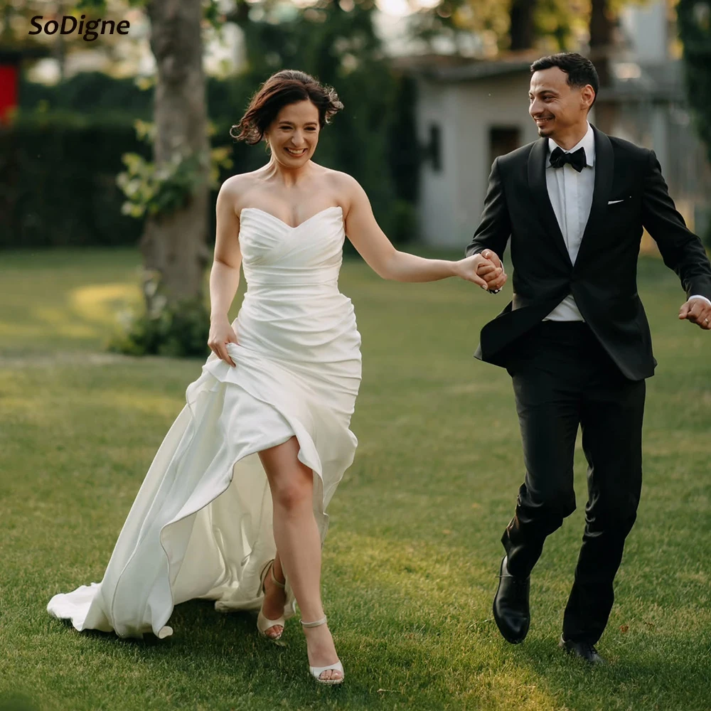 

SoDigne Mermaid Satin Wedding Dress V-neck Sleeveless 2025 Long Bride Dresses Beach Bridal Gowns Robe De Mairee Customized