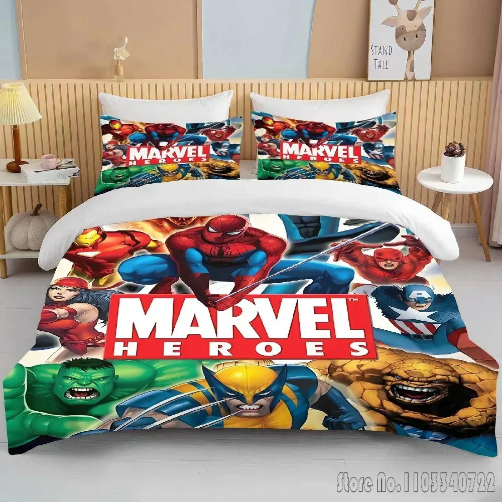 Marvell Heroes Avengers Printed Bedding Set Duvet Cover Anime Quilt Adult Kids Birthday Gift Full Size King Size Bedding Set