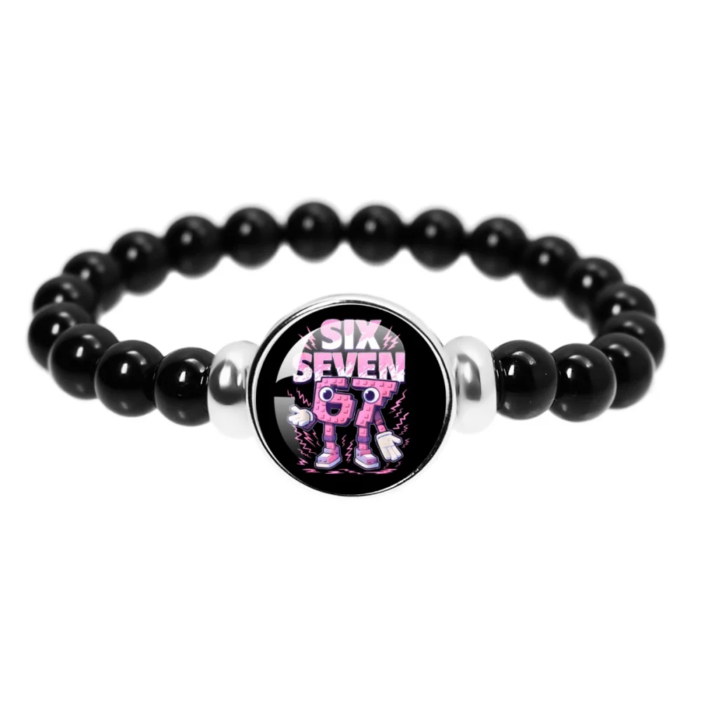 Six Seven 67 Steal A Brainrot Funny Meme Bracelet Handmade Glass Elastic Bead Bracelet Jewelry Accessories Fans Souvenir Gift
