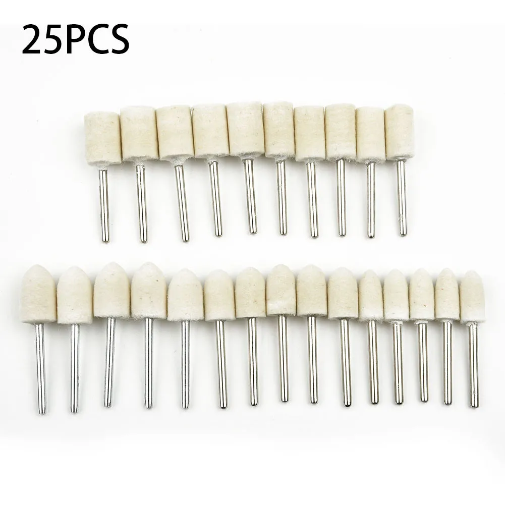 25Pcs Wool Felt Mounted Polishing Buffing Wheel Grinding Head For Dremel Drill Rotary Tool 3mm Shank