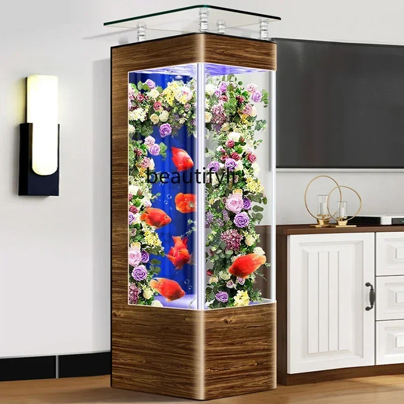 

1184Glass Fish Tank Living Room Home Small Automatic Circulating Floor-Standing Aquarium Ecological Filtration System