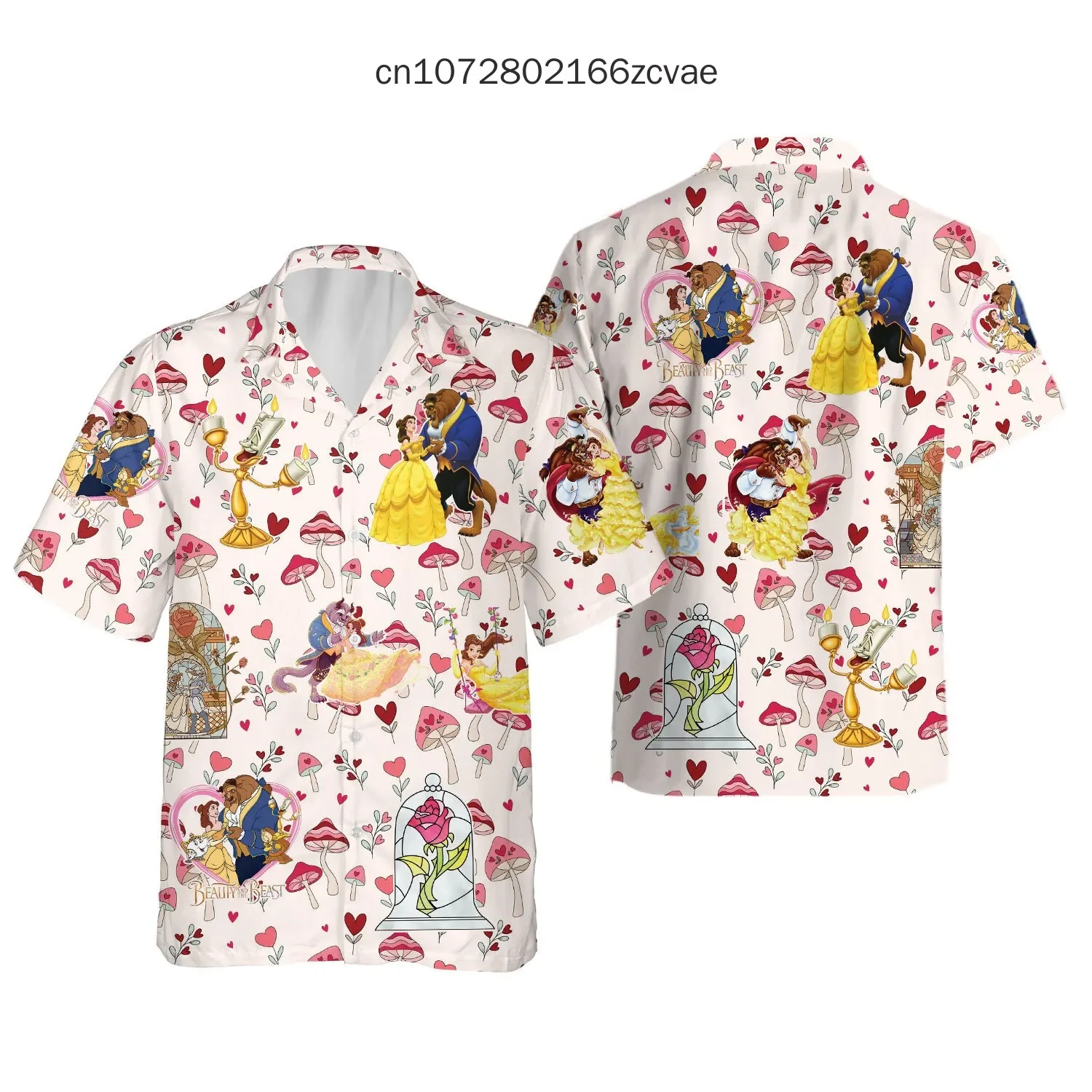 Beauty and the Beast Hawaiian Shirt Men Short Sleeve Shirt Disney Hawaiian Shirt Fashion Vintage Floral Shirt Beach Party Tops