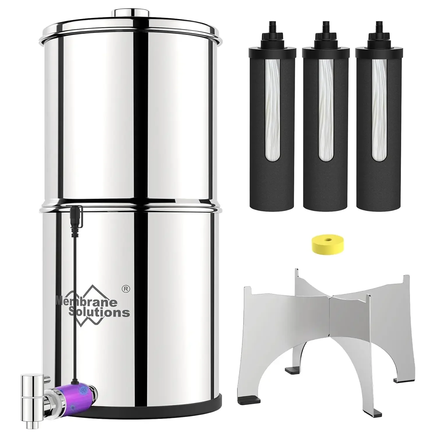 Solutions UV Countertop Water Filtration System, Stainless Steel 2.25G Gravity Water Filter with 3 Pack 0.1-Micron UF Filters, f