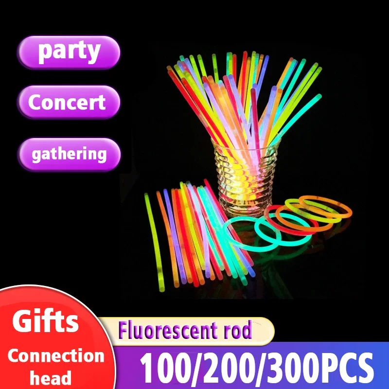 100/200/300pcs Fluorescent Rod Party Gathering Funny DIY Luminous Toys Concert Luminescence Bracelet Night Glow Props