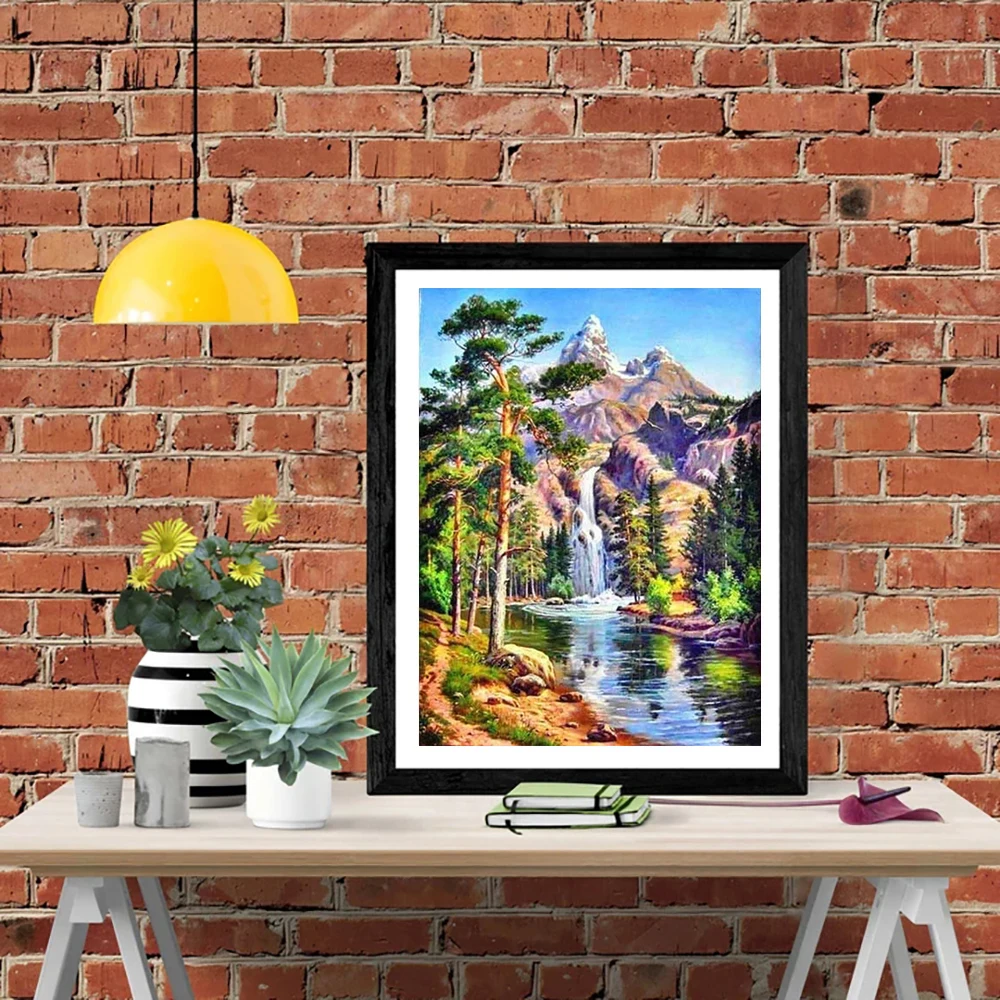 LZAIQIZG 5D Diy Diamond Painting Tree Waterfall Lake Diamond Embroidery Landscape Cross Stitch Handicraft Decoration For Home