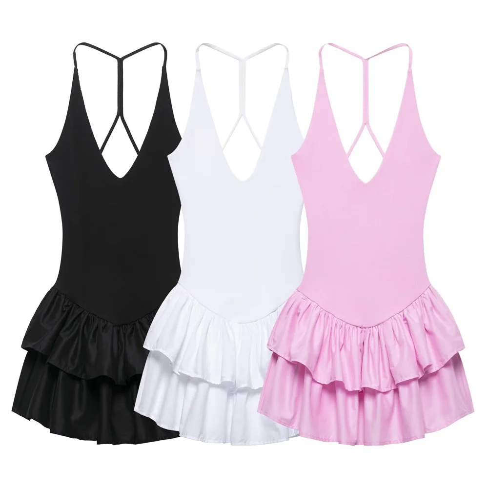 

UNIZERA Women's Splicing Neck Collar Dress Solid Color Backless Decoration Spring/Summer New Casual Women's Wear