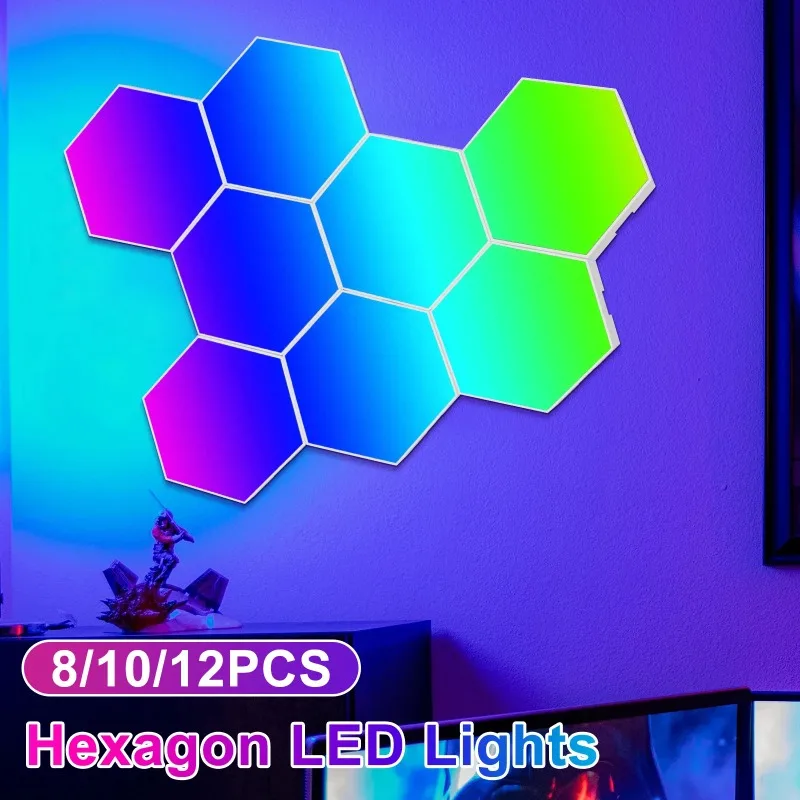 RGB Intelligent Hexagonal Wall Lamp Color Changing Ambient Night Light DIY Shape Music Rhythm APP Control for Game Room Bedroom