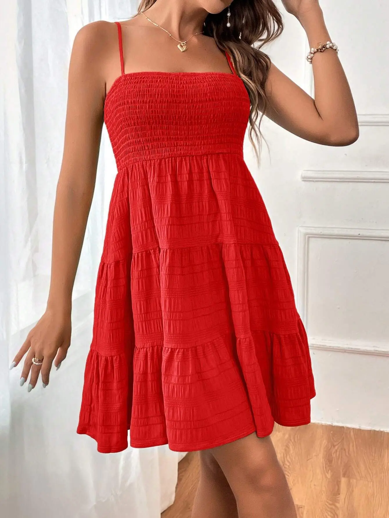 Summer 2026 Women's Fashion European Style One-Shoulder Thin Strap Solid Color Versatile Texture Dress