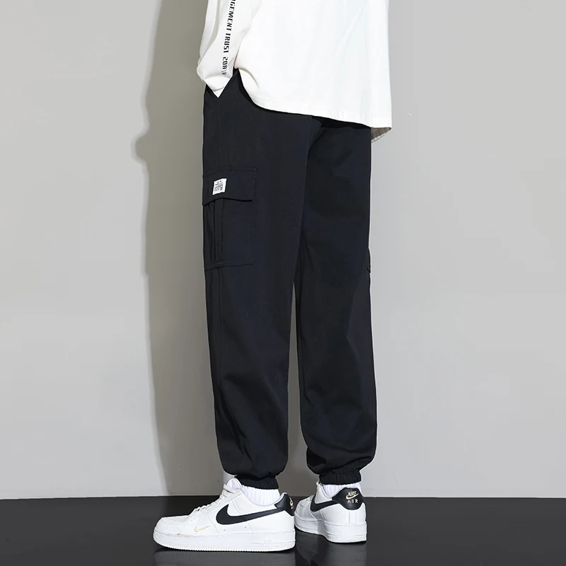 Calças de trabalho para homens calças casuais para primavera e outono puro algodão solto perna reta calças esportivas para homem