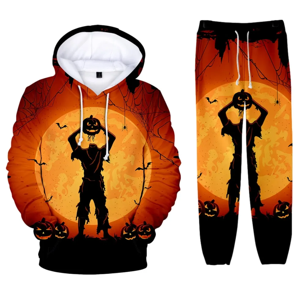 Creative Halloween Autumn Winter 3D Printed Boys Girls Tracksuit Set Casual Hoodie And Pants 2pcs Sets Fashion Unisex Clothing