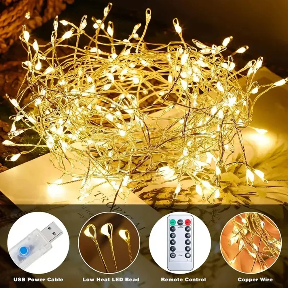 Firecracker Weaving LED String Light 5V DC USB Battery Power Remote Control Fairy Lights for Christmas Wedding Birthday Decor