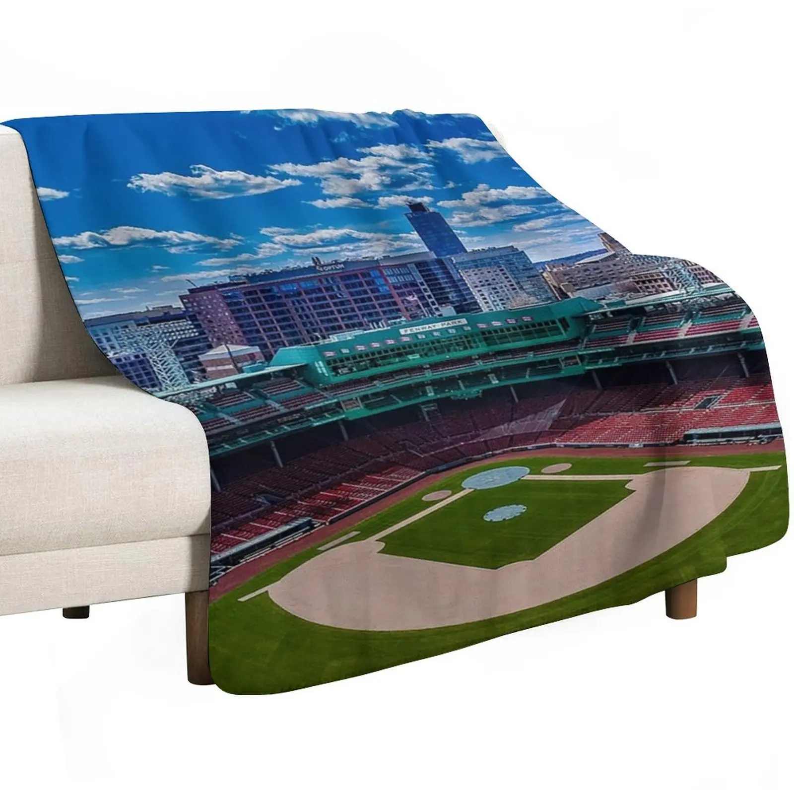Fenway, Boston baseball stadium, ball field, outfield view, Boston Skyline, beantown Throw Blanket Nap Luxury Blankets