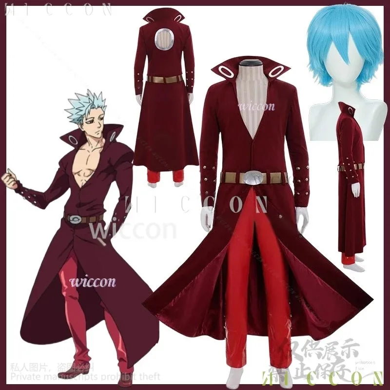 NewAnime The Seven Cosplay de mujer الخطايا القاتلة حظر الثعلب خطيئة الجشع طويل أحمر عميق الخامس معطف السراويل Y2K P201;s'6,y;9'b,5; #2