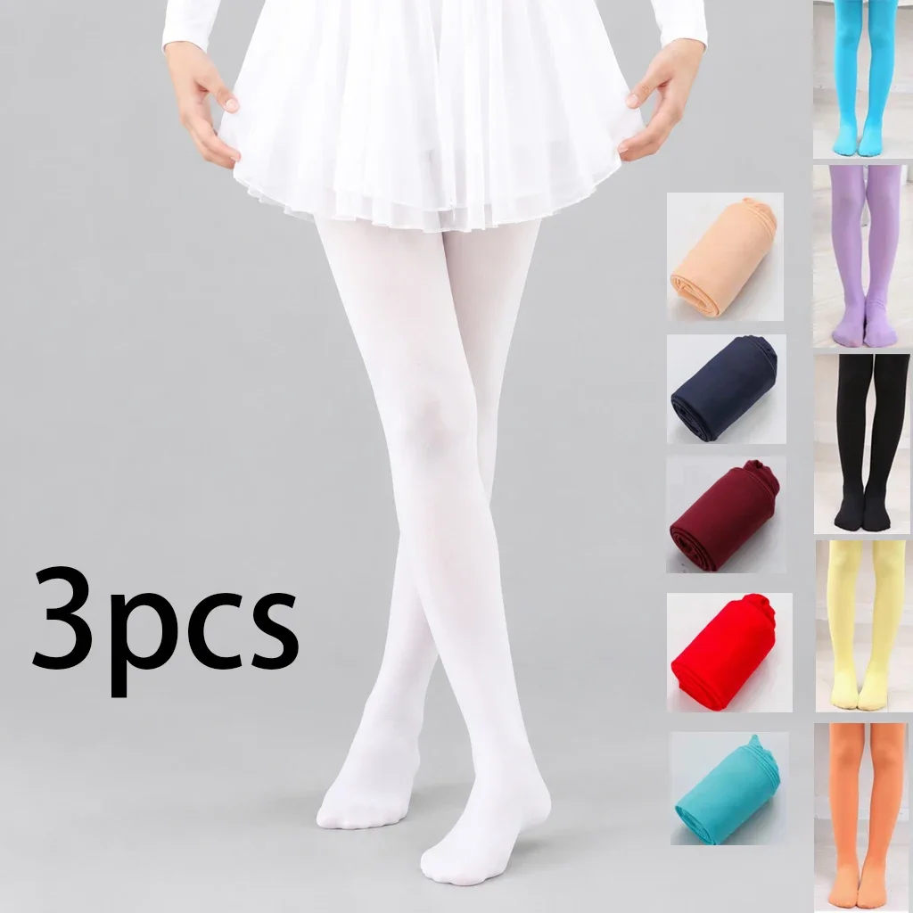 3pcs Kids Pantyhose Girls Ballet Dance Tights Stocking Elasticity Summer Spring Childrens Baby Candy Color White Thin Pantyhoses