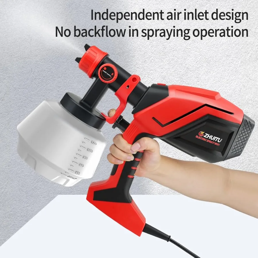 بخاخ طلاء كهربائي 1000 وات HVLP مسدس طلاء كهربائي مع 6 فوهات نحاسية و3 أنماط رش 1200 مل حاوية عالية السعة لـ #6