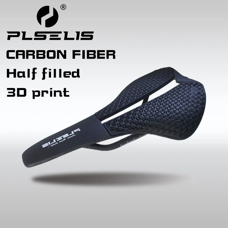 plselis Carbon Fiber 3D Printing Bike Saddle Ultra-Light 138g Hollow Honeycomb Cushion Comfortable Seat for MTB/Road Bike Parts