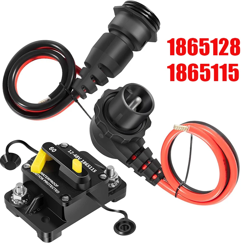 MKR-27 60 AMP Circuit Breaker 1865115 & MKR-28 Trolling Motor Plug and Receptacle 1865120, for Minn Kota Motors 12/24/36V/48V