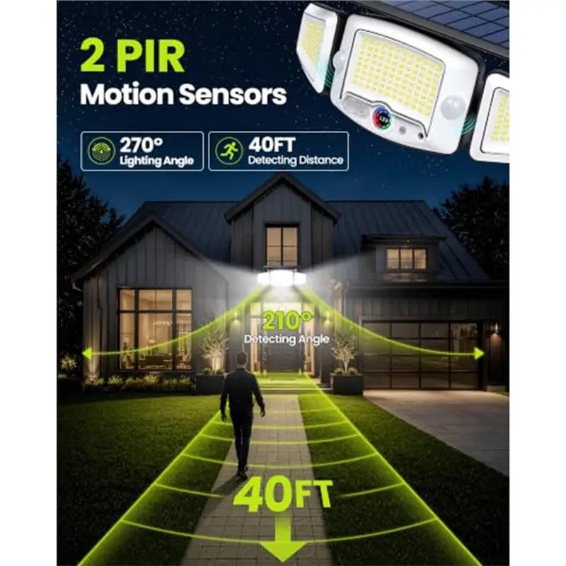 ABZS Solar Motion Sensor Magnetic Wall Lights Outdoor, No-Drill Design For Metal Surfaces, 3 Head Solar Security Lighting System