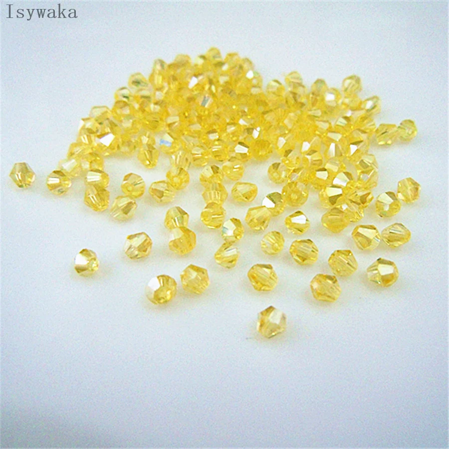 Isywaka Sale Yellow AB Color 100pcs 3mm Bicone Austria Crystal Beads Glass Beads Loose Spacer Bead for DIY Jewelry Making