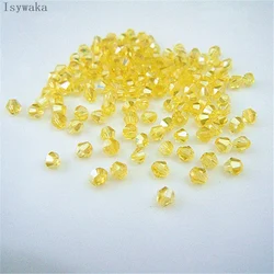 Isywaka Sale Yellow AB Color 100pcs 3mm Bicone Austria Crystal Beads Glass Beads Loose Spacer Bead for DIY Jewelry Making