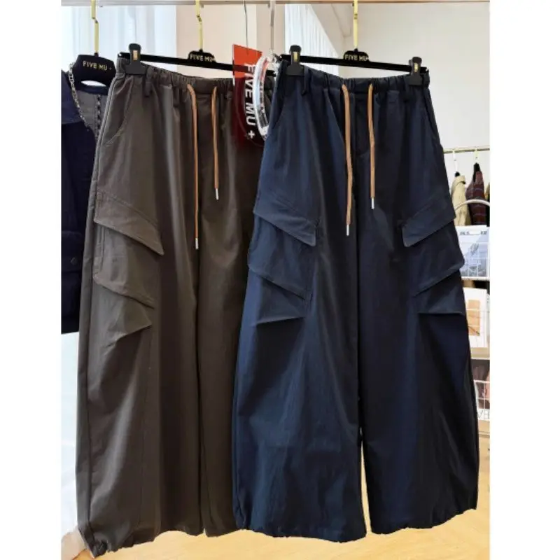 

Мужские повседневные брюки свободного кроя с широкими штанинами, на резинке и шнурке, однотонные, очень большие размеры (до 300 фунтов), осенняя новинка