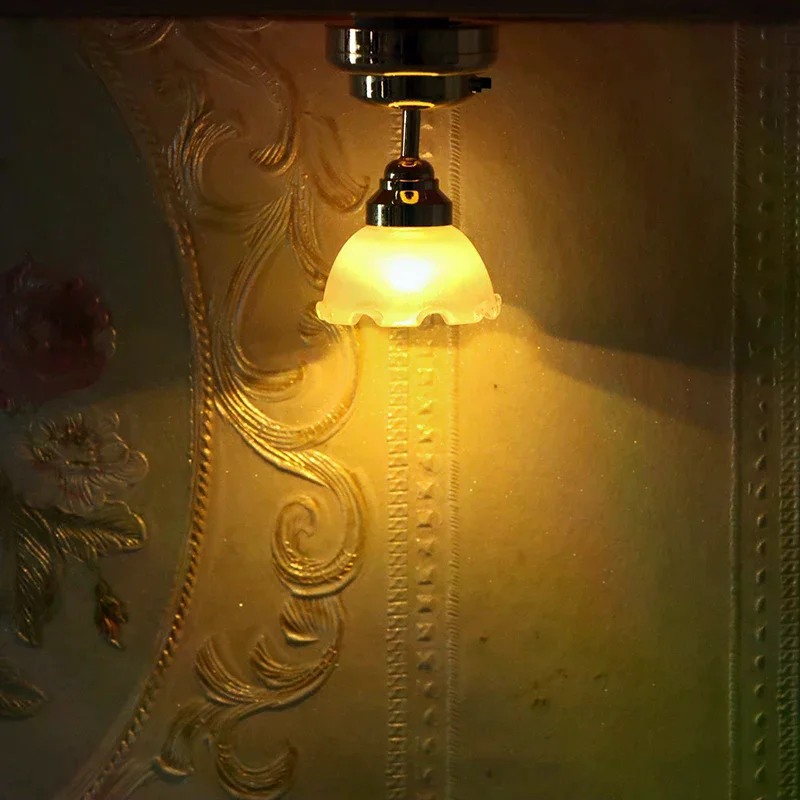 1:12 Dollhouse Miniature LED Light Ceiling Lamp Chandelier Furniture Lighting Home Model Decor Toy Doll House Accessories