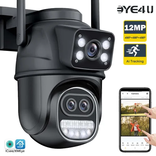 Cámara WIFI para exteriores de 12MP, 6K, Zoom de tres lentes, pantallas duales, cámaras de vídeo PTZ, seguimiento automático, seguridad del hogar, CCTV, cámara de vigilancia de 8MP