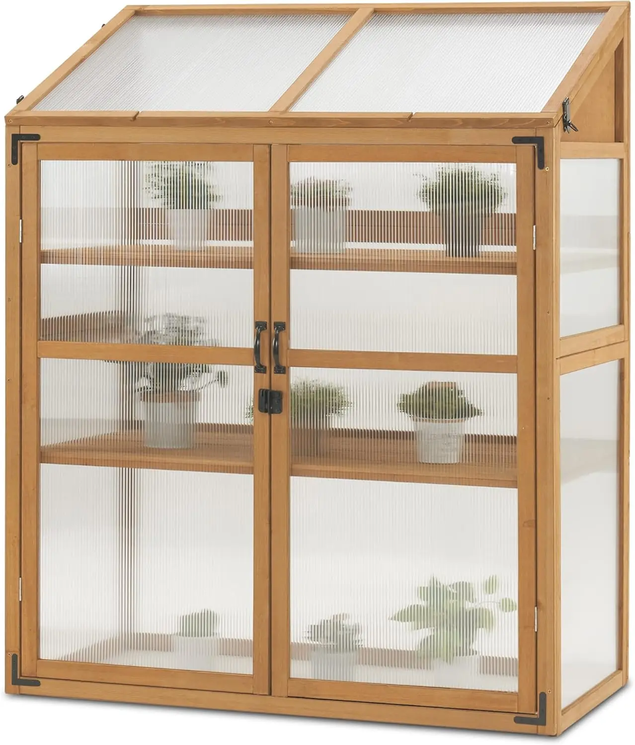 

Cold Frame Greenhouse, Large Wooden Greenhouse Cabinet, Garden Cold Frame with Adjustable Shelves for Outdoor Indoor Use